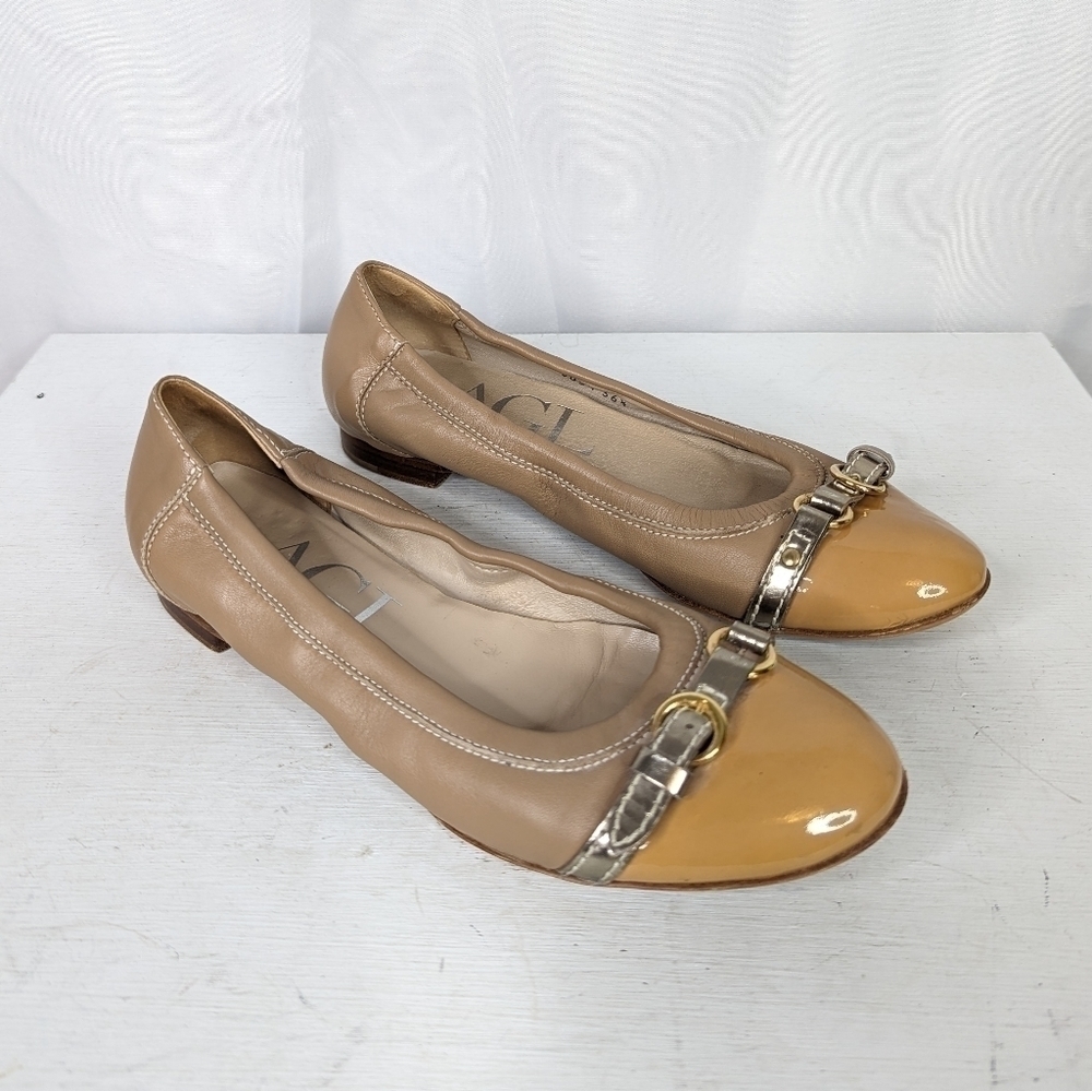 AGL Monika Patent Leather Cap Toe Nude Ballet Flats Size 36.5
